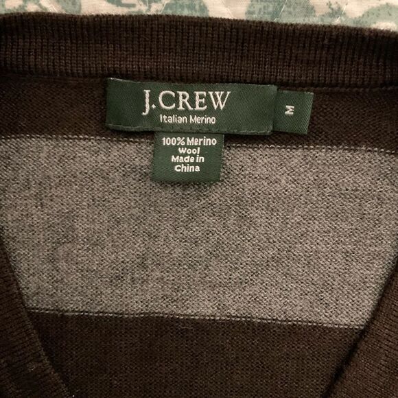 J. Crew Mens Merino Wool Striped V-Neck Sweater Vest, Large - Picture 4 of 4